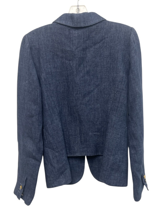 Smythe Size 8 Navy Linen One Button Gold Tone Hardware Peak Lapels Jacket Navy / 8
