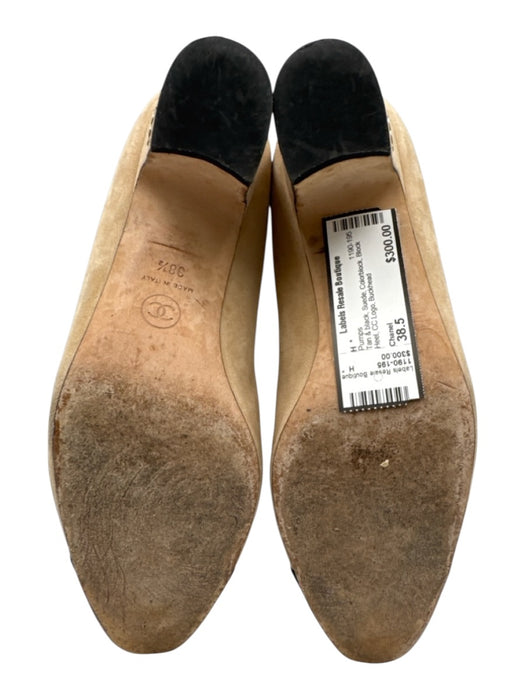 Chanel Shoe Size 38.5 Tan & black Suede Colorblock Block Heel CC Logo Pumps Tan & black / 38.5