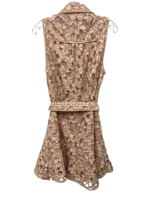 Allison Size S Light Pink & Beige Cotton Sleeveless Embroidered Collared Dress Light Pink & Beige / S