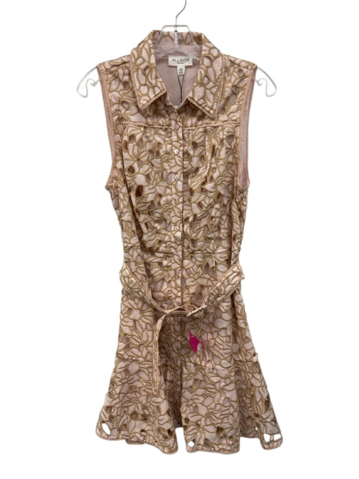 Allison Size S Light Pink & Beige Cotton Sleeveless Embroidered Collared Dress Light Pink & Beige / S