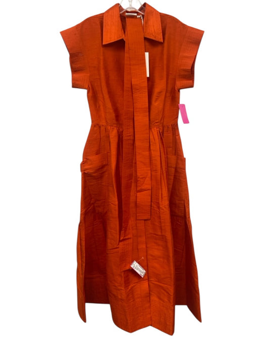 Julia Amory Size S Orange Silk Cap Sleeve Button Front Pocketed A line Dress Orange / S