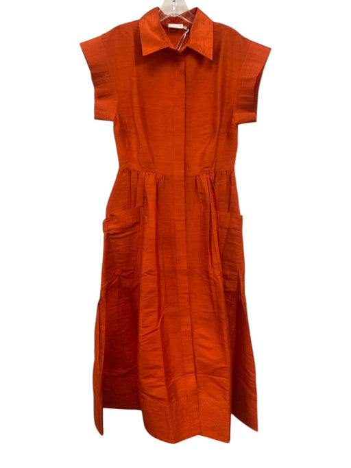 Julia Amory Size S Orange Silk Cap Sleeve Button Front Pocketed A line Dress Orange / S