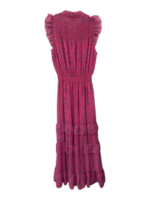 Allison Size S Pink & Purple Polyester Floral Paisley Ruffle Cap Sleeve Dress Pink & Purple / S