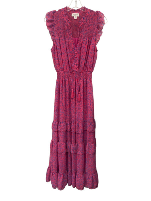 Allison Size S Pink & Purple Polyester Floral Paisley Ruffle Cap Sleeve Dress Pink & Purple / S