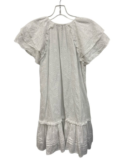 Cleobella Size XS White Cotton Floral Eyelet Tiered Cap Sleeve Ruffle Hem Dress White / XS