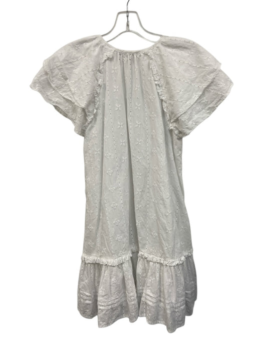 Cleobella Size XS White Cotton Floral Eyelet Tiered Cap Sleeve Ruffle Hem Dress White / XS