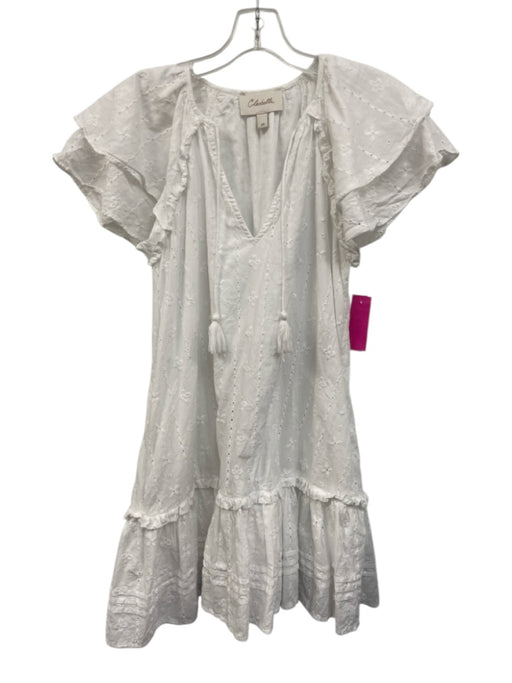 Cleobella Size XS White Cotton Floral Eyelet Tiered Cap Sleeve Ruffle Hem Dress White / XS