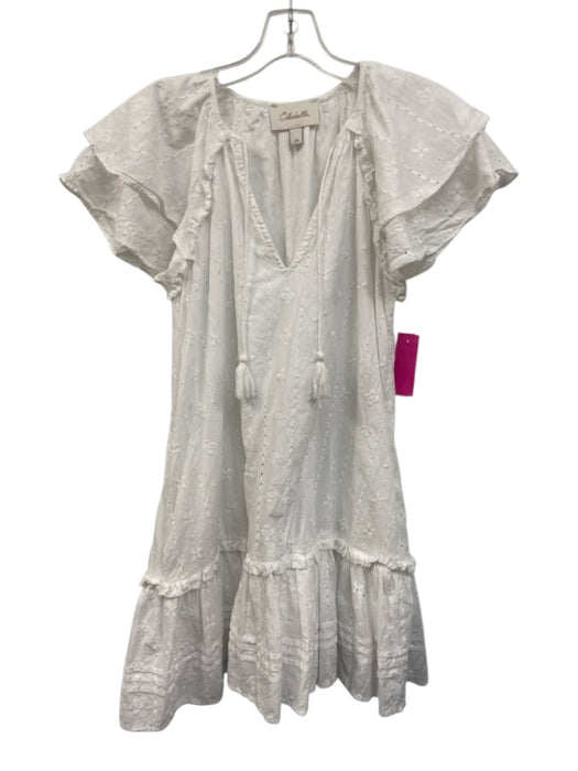Cleobella Size XS White Cotton Floral Eyelet Tiered Cap Sleeve Ruffle Hem Dress White / XS