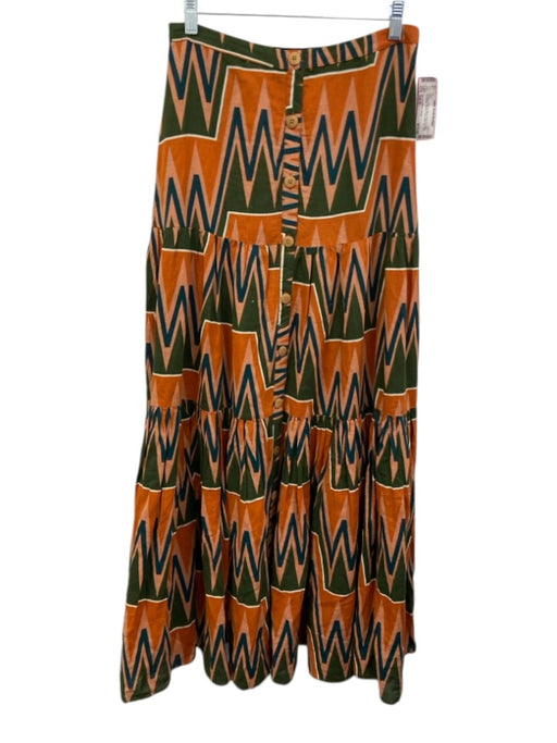 Veronica Beard Jeans Size Est S Orange, Green & Blue Linen & Cotton Maxi Skirt Orange, Green & Blue / Est S