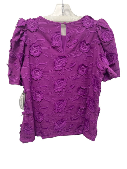 Abbey Glass Size S Purple Cotton Embroidered 3D floral applique Short Sleeve Top Purple / S