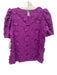 Abbey Glass Size S Purple Cotton Embroidered 3D floral applique Short Sleeve Top Purple / S
