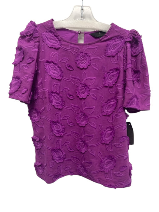 Abbey Glass Size S Purple Cotton Embroidered 3D floral applique Short Sleeve Top Purple / S