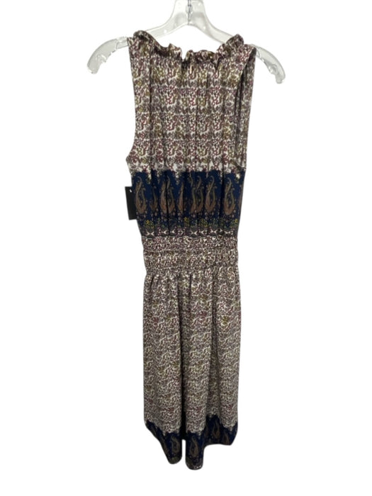 Misa Size S Beige, Red, Blue Viscose Blend Shirred Waist Floral Midi Dress Beige, Red, Blue / S