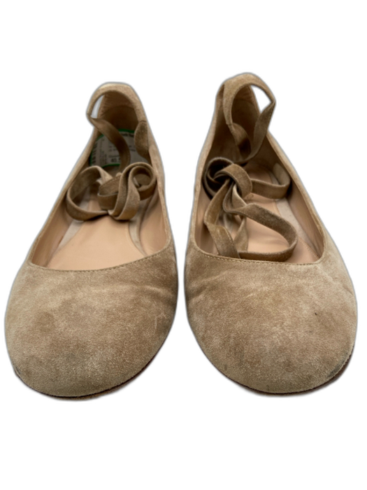 Gianvito Rossi Shoe Size 40.5 Tan Suede Round Toe lace up ankle Flats Tan / 40.5