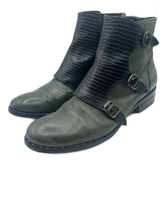 freda salvador Shoe Size 9.5 Green & Black Leather Snake Embossed Chelsea Boots Green & Black / 9.5