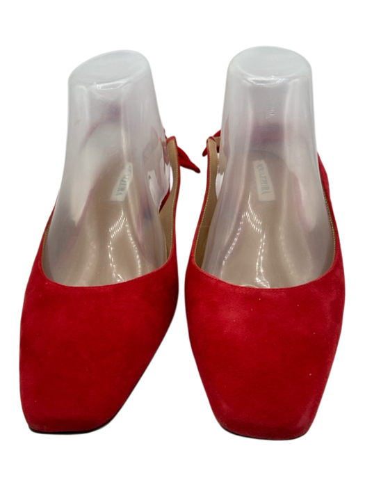Aquazzura Shoe Size 41 Red Suede Square Toe Block Heel Slingback Flats Red / 41