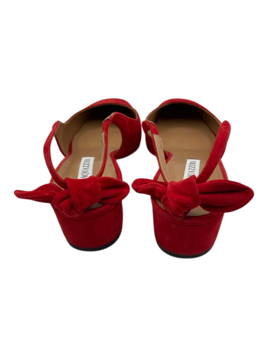 Aquazzura Shoe Size 41 Red Suede Square Toe Block Heel Slingback Flats Red / 41