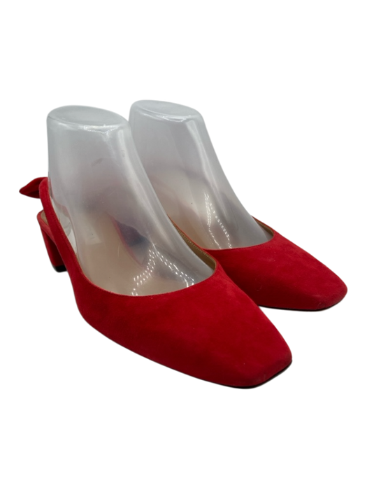 Aquazzura Shoe Size 41 Red Suede Square Toe Block Heel Slingback Flats Red / 41