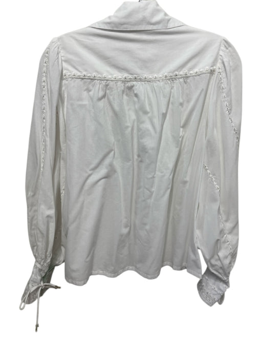 Omika Size S White Cotton Long puff sleeve Floral Embroidery Blouse Top White / S
