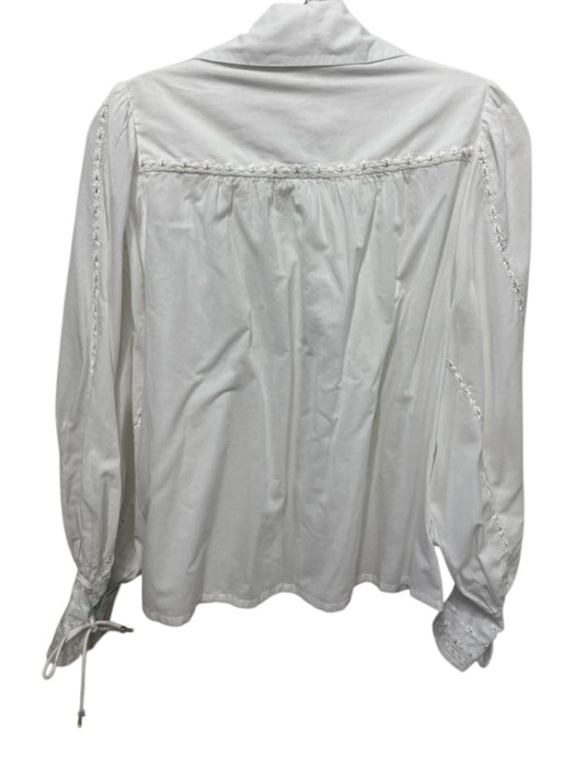 Omika Size S White Cotton Long puff sleeve Floral Embroidery Blouse Top White / S