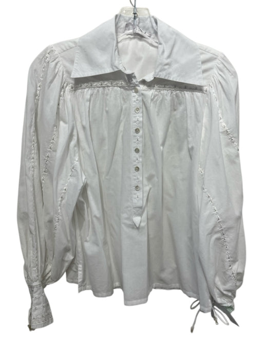 Omika Size S White Cotton Long puff sleeve Floral Embroidery Blouse Top White / S