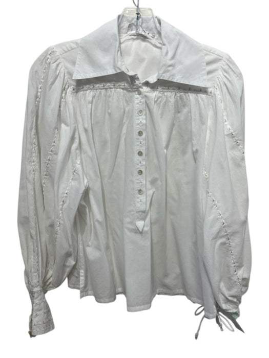 Omika Size S White Cotton Long puff sleeve Floral Embroidery Blouse Top White / S