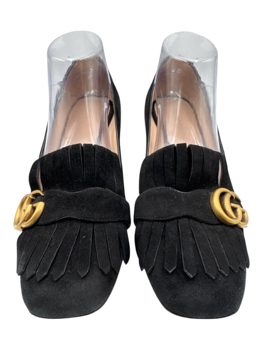 Gucci Shoe Size 40.5 Black Suede leather Round Toe Fringe Interlocking GG Pumps Black / 40.5