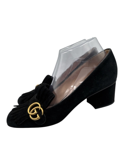 Gucci Shoe Size 40.5 Black Suede leather Round Toe Fringe Interlocking GG Pumps Black / 40.5