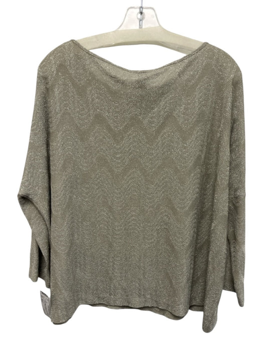 M Missoni Size Est L Gray Taupe 3/4 Sleeve waves Metallic Thread Stretch Top Gray Taupe / Est L