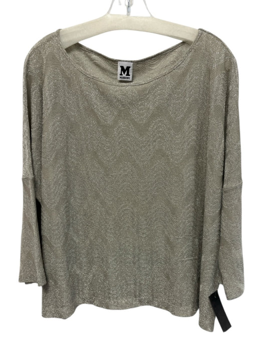 M Missoni Size Est L Gray Taupe 3/4 Sleeve waves Metallic Thread Stretch Top Gray Taupe / Est L
