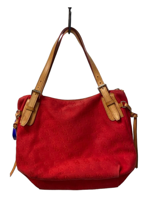 Dooney & Bourke Red & Tan Canvas Logo Double Strap Shoulder Bag Red & Tan / Medium