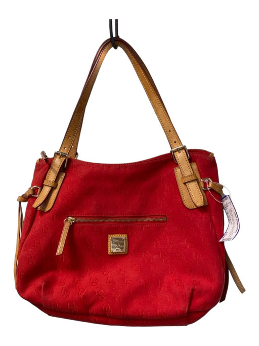 Dooney & Bourke Red & Tan Canvas Logo Double Strap Shoulder Bag Red & Tan / Medium