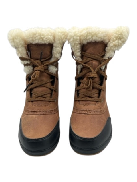 Sorel Shoe Size 6 Brown, Cream, Black Leather Shearling Lined Calf High Boots Brown, Cream, Black / 6