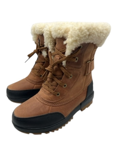 Sorel Shoe Size 6 Brown, Cream, Black Leather Shearling Lined Calf High Boots Brown, Cream, Black / 6