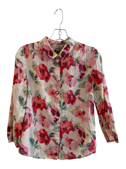 Madewell Size XS Beige & Pink Cotton Collared Button Up Long Sleeve Top Beige & Pink / XS