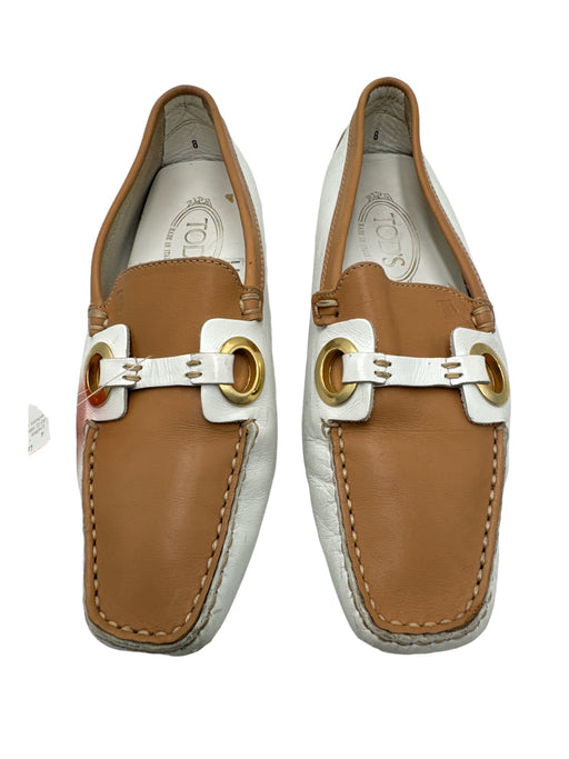 Tod's Shoe Size 8 White & Brown Leather Gold hardware color block Loafers White & Brown / 8