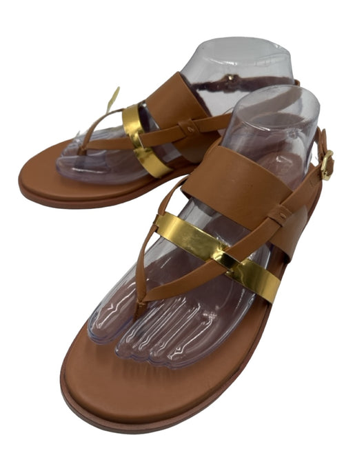 Cole Haan Shoe Size 8.5 Tan & Gold Faux Leather Strappy Thong Heel Strap Sandals Tan & Gold / 8.5