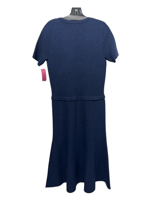 Iris & Ink Size L Navy Blue Wool Short Sleeve Floor Length Scoop Neck Dress Navy Blue / L