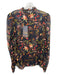 Saloni Size 8 Black, Red & Orange Silk Floral Mock Neck Sheer Long Sleeve Top Black, Red & Orange / 8