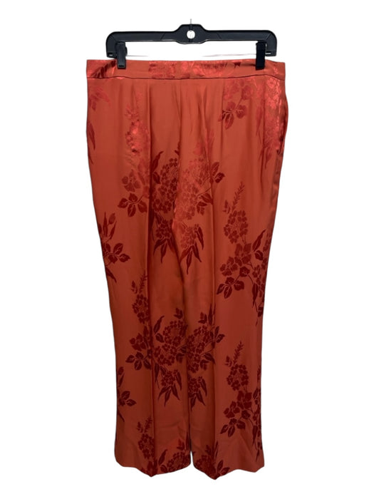 Etro Size 46/10 Orange Viscose Blend Floral Pleat Detail Straight Leg Pants Orange / 46/10