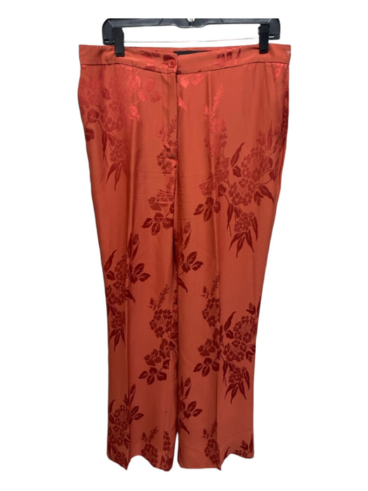 Etro Size 46/10 Orange Viscose Blend Floral Pleat Detail Straight Leg Pants Orange / 46/10