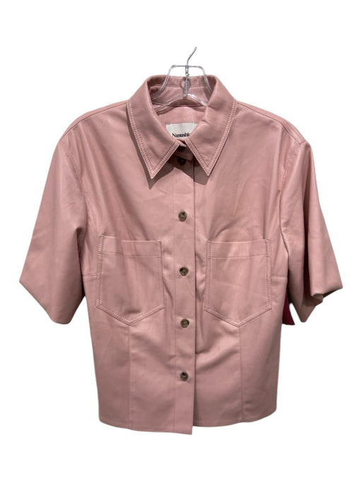 Nanushka Size L Pink Polyester Button Up Short Sleeve Collar 2 pocket Top Pink / L