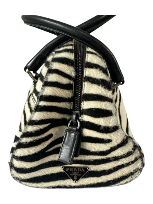 Prada Black & White Cowhide Zebra Stripe Rolled Handle Shoulder Bag Bag Black & White / S