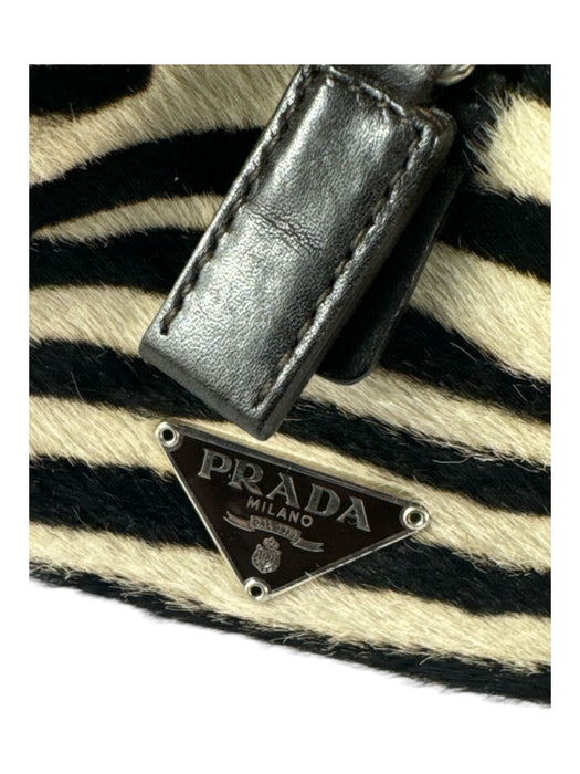 Prada Black & White Cowhide Zebra Stripe Rolled Handle Shoulder Bag Bag Black & White / S