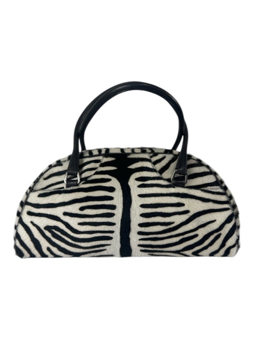 Prada Black & White Cowhide Zebra Stripe Rolled Handle Shoulder Bag Bag Black & White / S