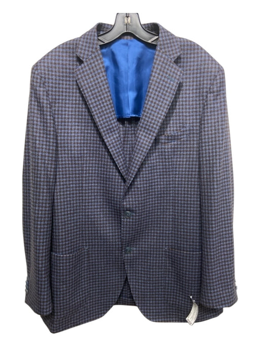 Webb Ltd Like New Blue & Brown Wool Blend Plaid 2 Button Men's Blazer 54R