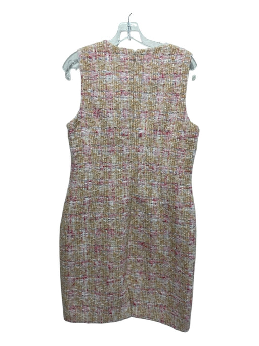 St. John Size 10 Tan, Red & White Polyester & Wool Sleeveless Textured Dress Tan, Red & White / 10
