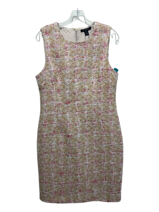 St. John Size 10 Tan, Red & White Polyester & Wool Sleeveless Textured Dress Tan, Red & White / 10