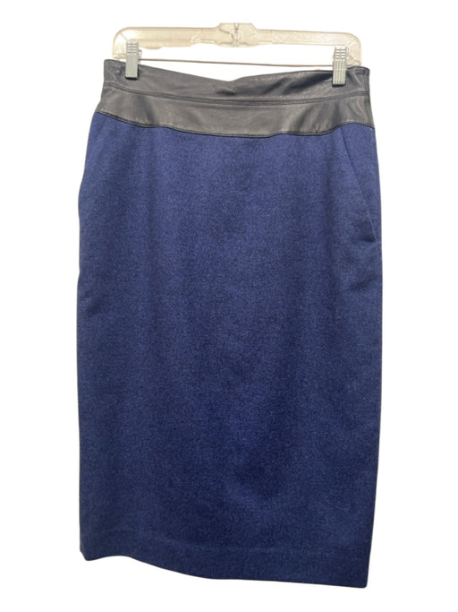 Lafayette 148 Size 6 Navy & Black Cashmere & Leather Zip & Button Pockets Skirt Navy & Black / 6