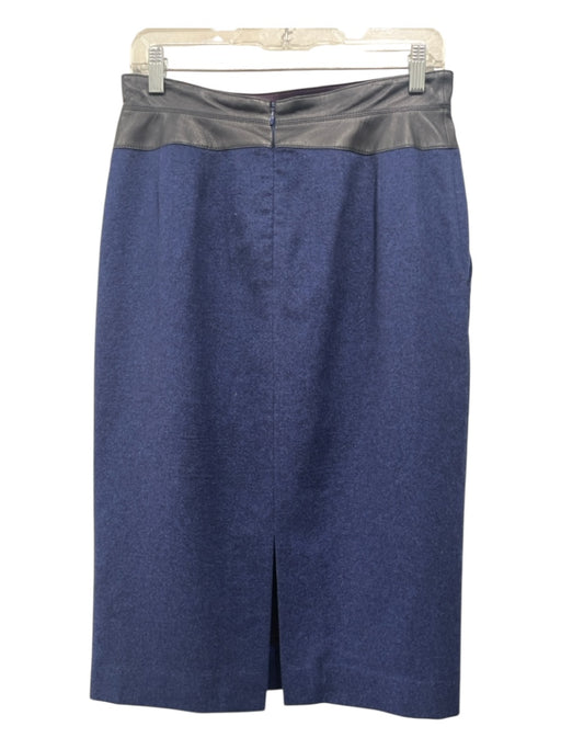 Lafayette 148 Size 6 Navy & Black Cashmere & Leather Zip & Button Pockets Skirt Navy & Black / 6